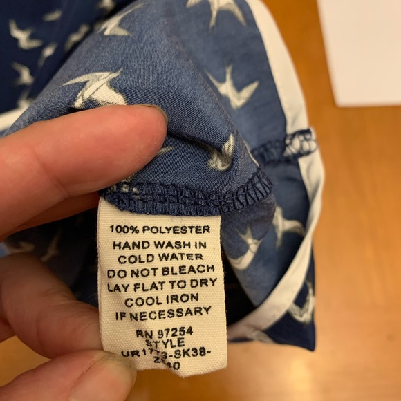 🌵 Beautiful Navy Blue Mini Dress with White Sparrow Bird Print and Piping Sz M - Picture 6 of 7